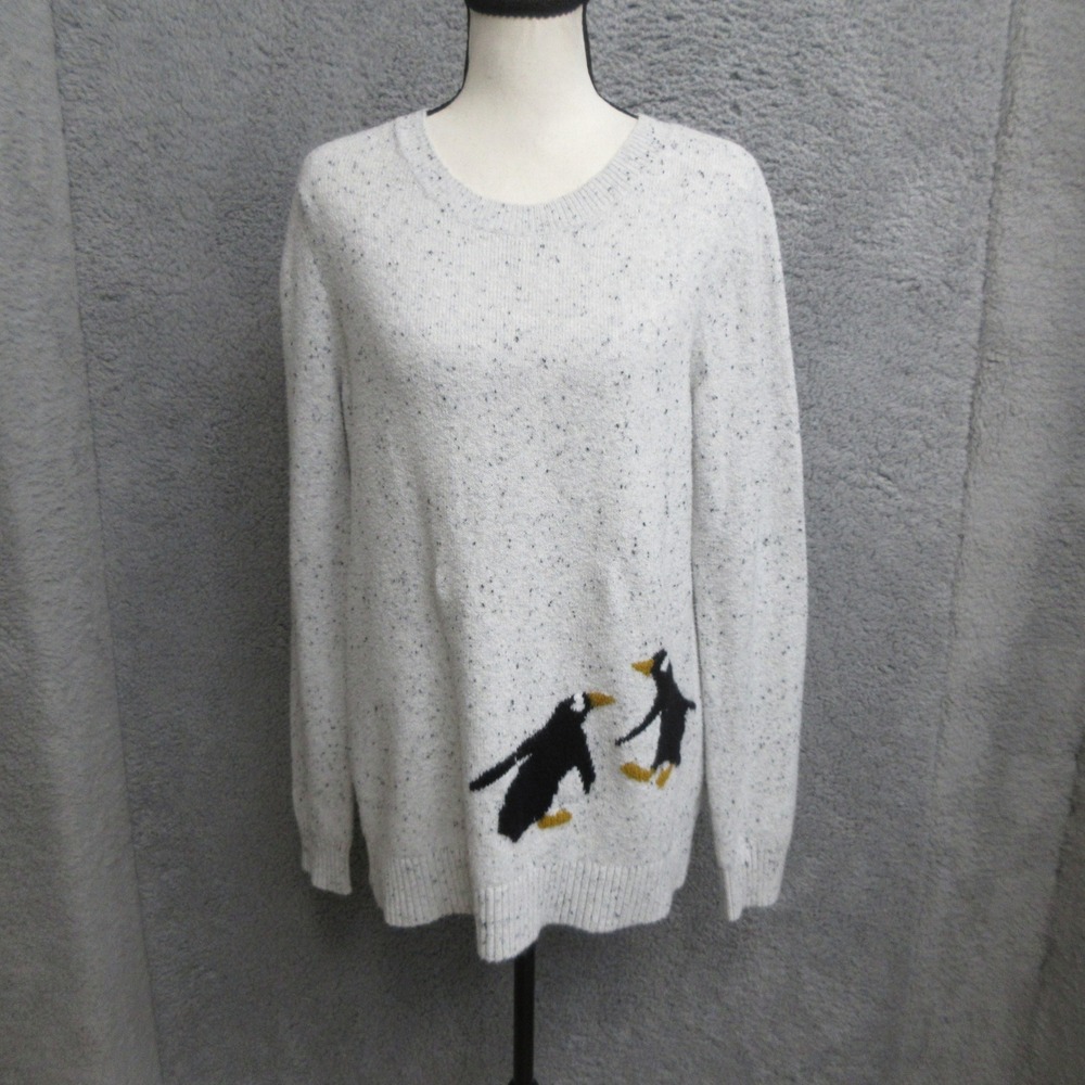 Penguin Wool Blend Sweater Women L Gray Novelty Winter Cabin Core Cozy Après-Ski